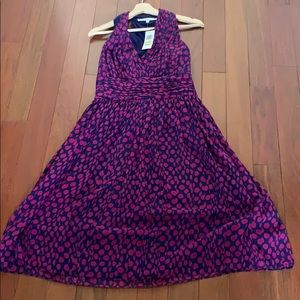 Pink and navy blue midi dress